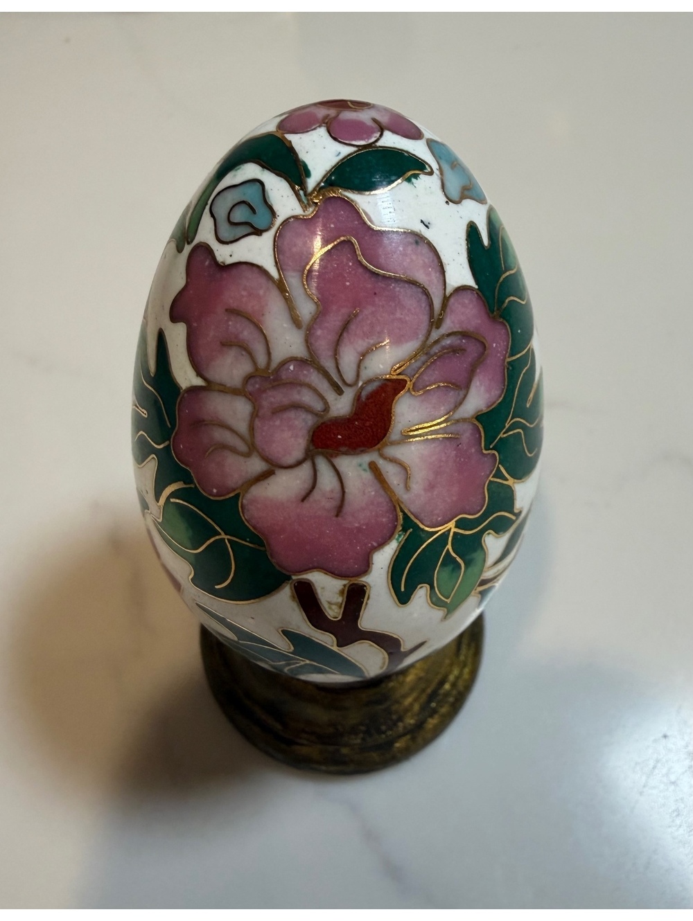 Vintage Franklin Mint Cloisonné Floral Decorative Egg with Brass Stand